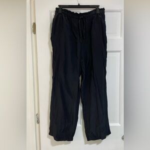 Liz Claiborne women's Large Petite 100% silk black pants loose dress slacks